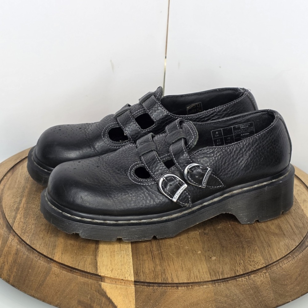 Dr. Martens Mary Jane Double Strap Black Platform Leather Shoes Women 10 Eur 42